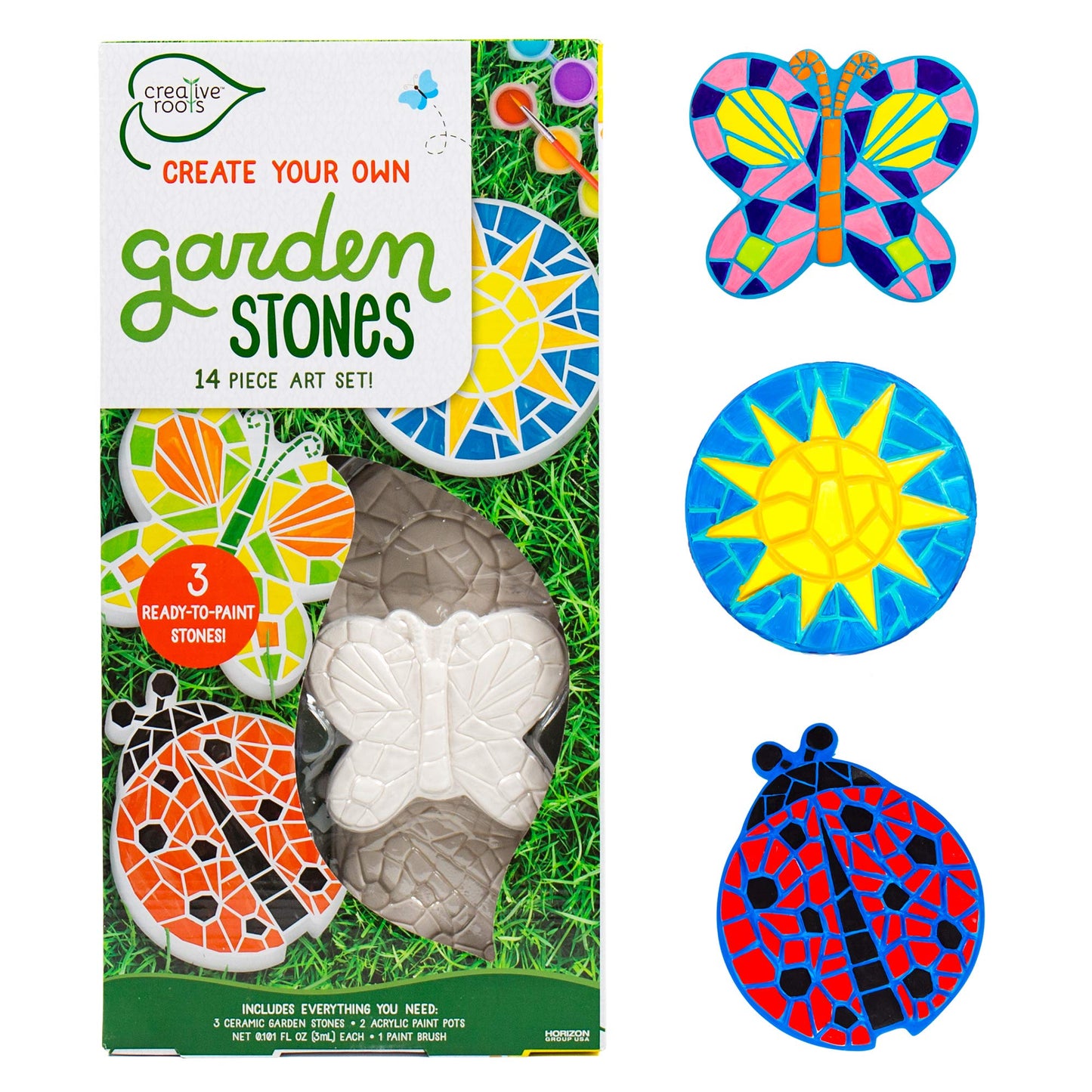 Creative Roots Paint Your Own Butterfly, Ladybug & Sun Stepping Stone by Horizon Group USA, 1 box of 3 count