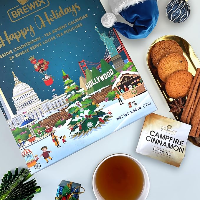 BREWIX, Tea Advent Calendar 2025 | 24 Delightful Black & Green Loose Leaf Teas - Holiday Gift Box | Christmas Advent Calendar 2025 for Adults | Gift Idea for Tea Lovers, Christmas Countdown Set | Holiday Variety Sampler for Tea Lovers
