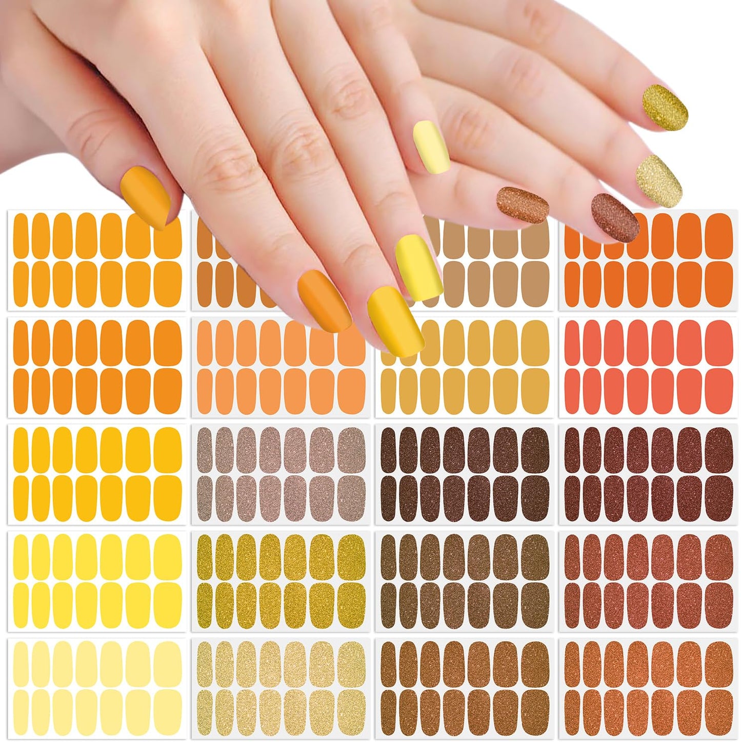 SILPECWEE 20 Sheets Thanksgiving Nail Wraps for Women Nail Polish Stickers Fall Glitter Solid Color Stick on Nail Polish Strips Self Adhesive Gel Nail Strips Fingernail Sticker with Nail File