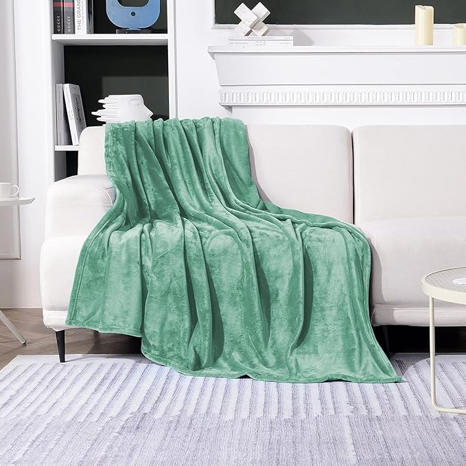 SOCHOW Flannel Fleece Blanket King Size, All Season Lightweight Super Soft Cozy Blanket for Bed or Couch, Celadon, 90" X 108"