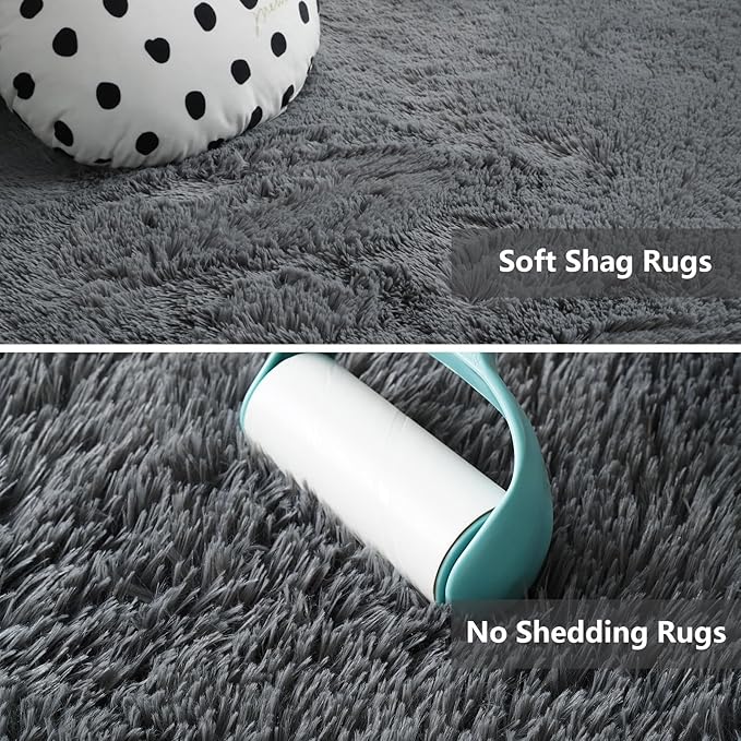 Shag Area Rugs for Bedroom Living Room,4X6 Ultra Soft Fluffy Area Rugs for Dorm, Indoor Carpet Nursery Rugs for Kids Room Home Decor,Dark Grey 4X6