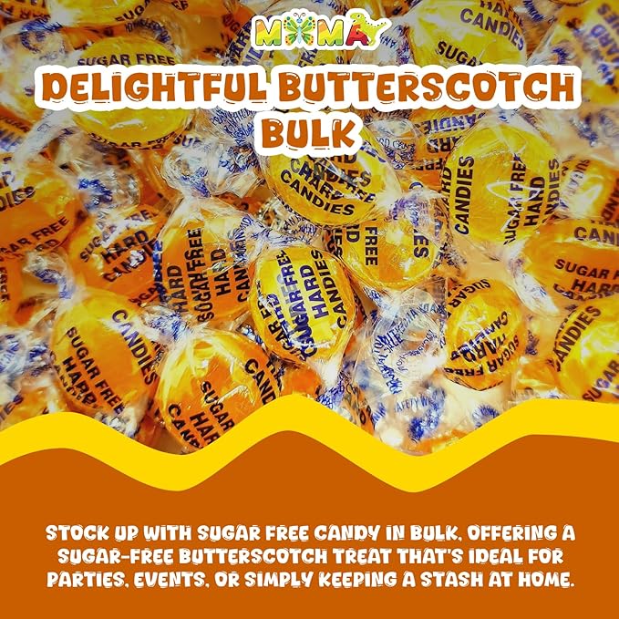 Sugar Free Butterscotch Hard Candy - 1 lb Delicious Bulk Candy Individually Wrapped - Gluten Free, Vegan, Keto Friendly Butterscotch Bag of Treats for Mima's Summer Mega Sale & Valentines Day