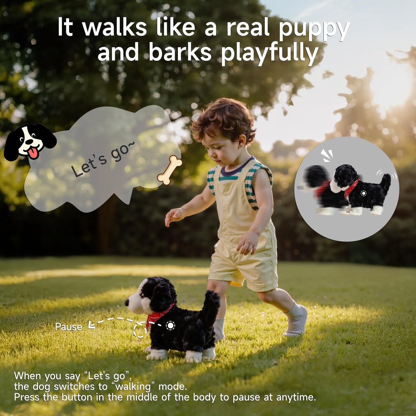 eJog Pup Electronic Interactive Plush Dog Toy, Realistic Robot Puppy Toy, Walking, Talking, Barking, Tail Wagging, Voice-Activated Control Stuffed Animal Pet Toys for Children Ages 3+