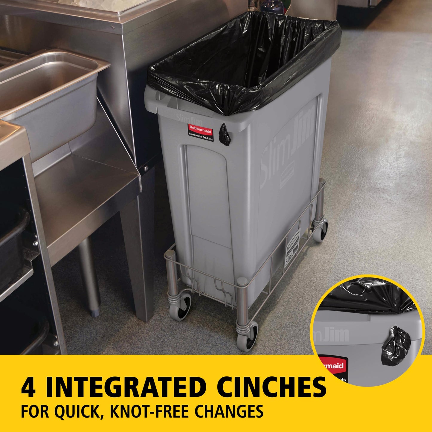 Rubbermaid Commercial Products Slim Jim Plastic Rectangular Trash/Garbage Can with Venting Channels, 23 Gallon, Gray