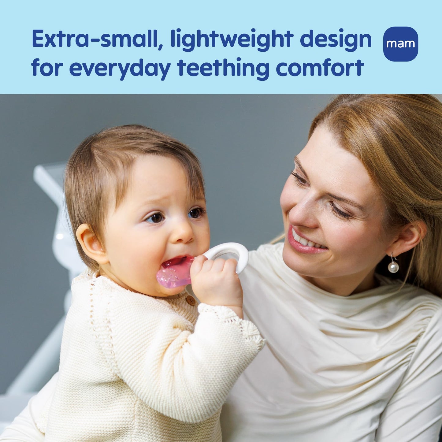 MAM Mini Cooler Baby Teether with Clip (2 Pack) – Cooling Teething Rings for Teething Relief, Lightweight Easy-Grip Design, Reaches Back Teeth, Refrigerator Safe Infant Teething Toy