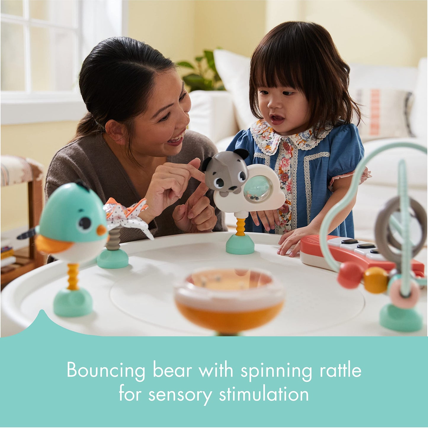 Tiny Love 5-in-1 Stationary Activity Center, 5 Modes of use: Tummy time, Activity Center, Baby Balance Board, Toddler Activity Table, Child Table and Chair, Magical Tales