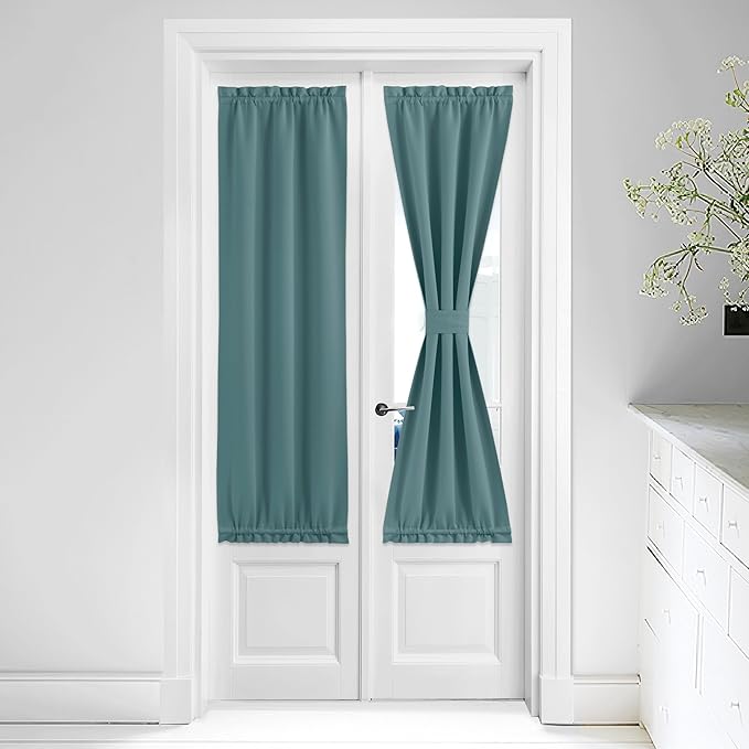 NICETOWN Greyish Blue French Door Curtains - Front Door Shades for Small Window, Privacy Shades for Sidelight Curtains, Thermal Insulated Side Window Covering, W25 X L64, 1 Panel