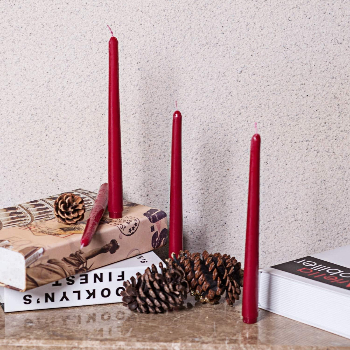 14 Pack Dark Red Taper Candles 12 Inch Tall 3/4 Inch Thick Burn 10 Hours (Burgundy)