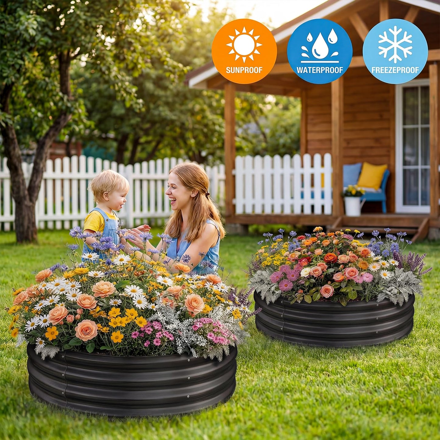 Land Guard Galvanized Raised Garden Bed Kit, Planter Boxes Outdoor, Round Large Metal Garden Beds for Vegetables(Gray)……
