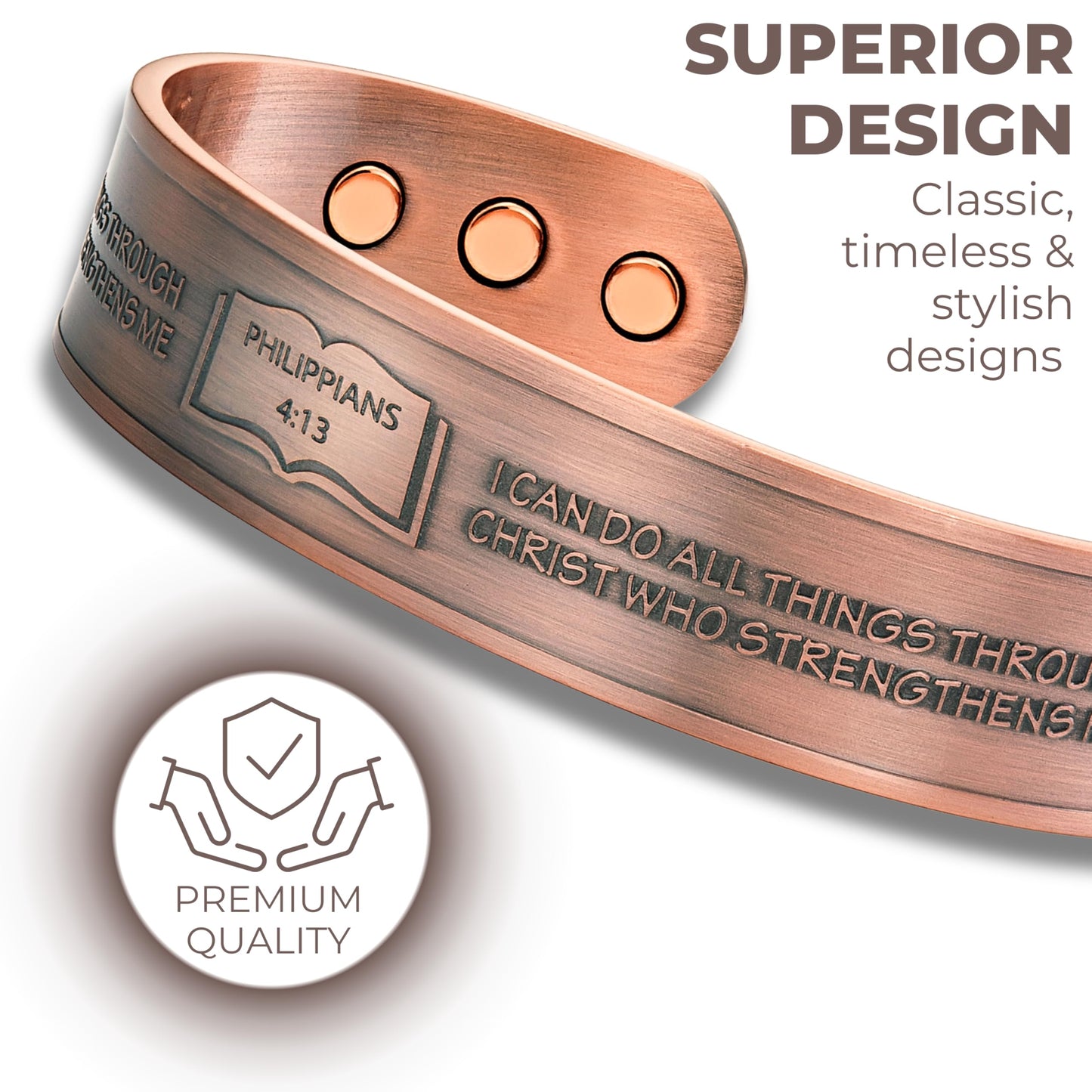 Willis Judd Philippians 4:13 Prayer for Strength Men's Pure Copper Magnetic Bracelet Bangle