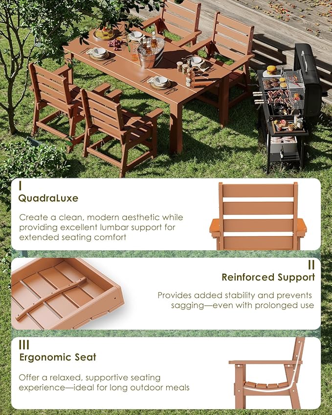 GREENVINES Outdoor Dining Chairs Set of 2 | HDPE | Patio Chair | All-Weather | Teak