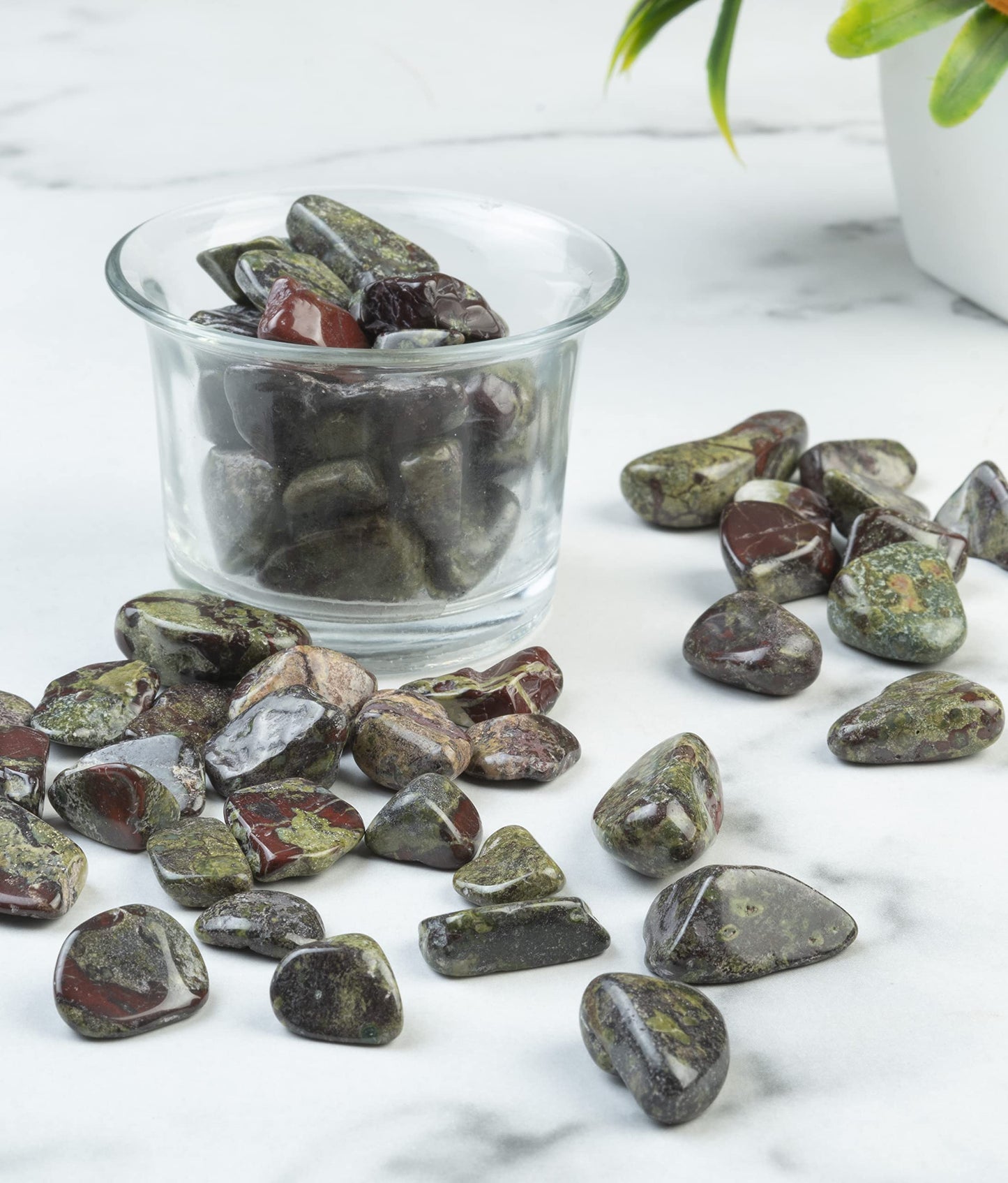Crocon 1LB Dragon Bloodstone Tumbled Stones and Crystals bulk 2000+ Carats Natural Crystal Kit for Reiki Healing Crystals Polished Tumble Stones Chakra Reiki Balancing Gift Home Decor DIY Crafts