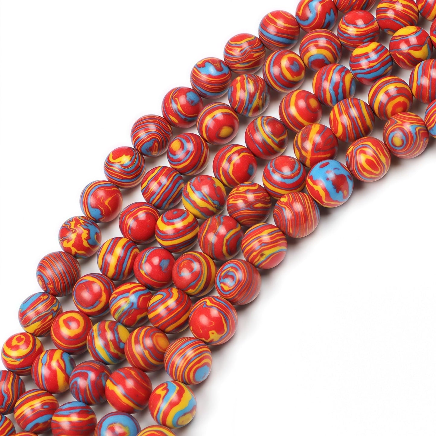 MJDCB Synthesis Colour Malachite Beads Beautiful Fashion Round Stone Beads for DIY Jewelry Making 15" (10mm, Blue - red - Yellow)