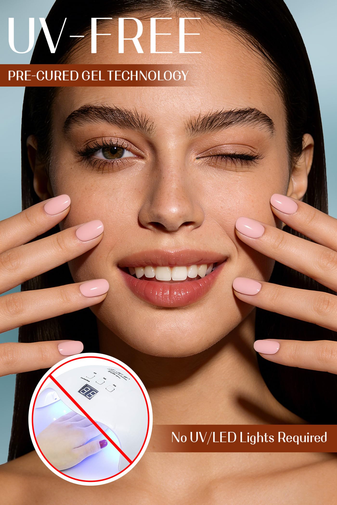 Gel Nail Strips 44Pcs, No UV Light Needed Gel Stickers, Pre-Cured Nail Polish Stickers for Women Salon Quality, Chip Resistant,Polish Wraps Long Lasting, Easy Apply & Remove (Cream Pink)