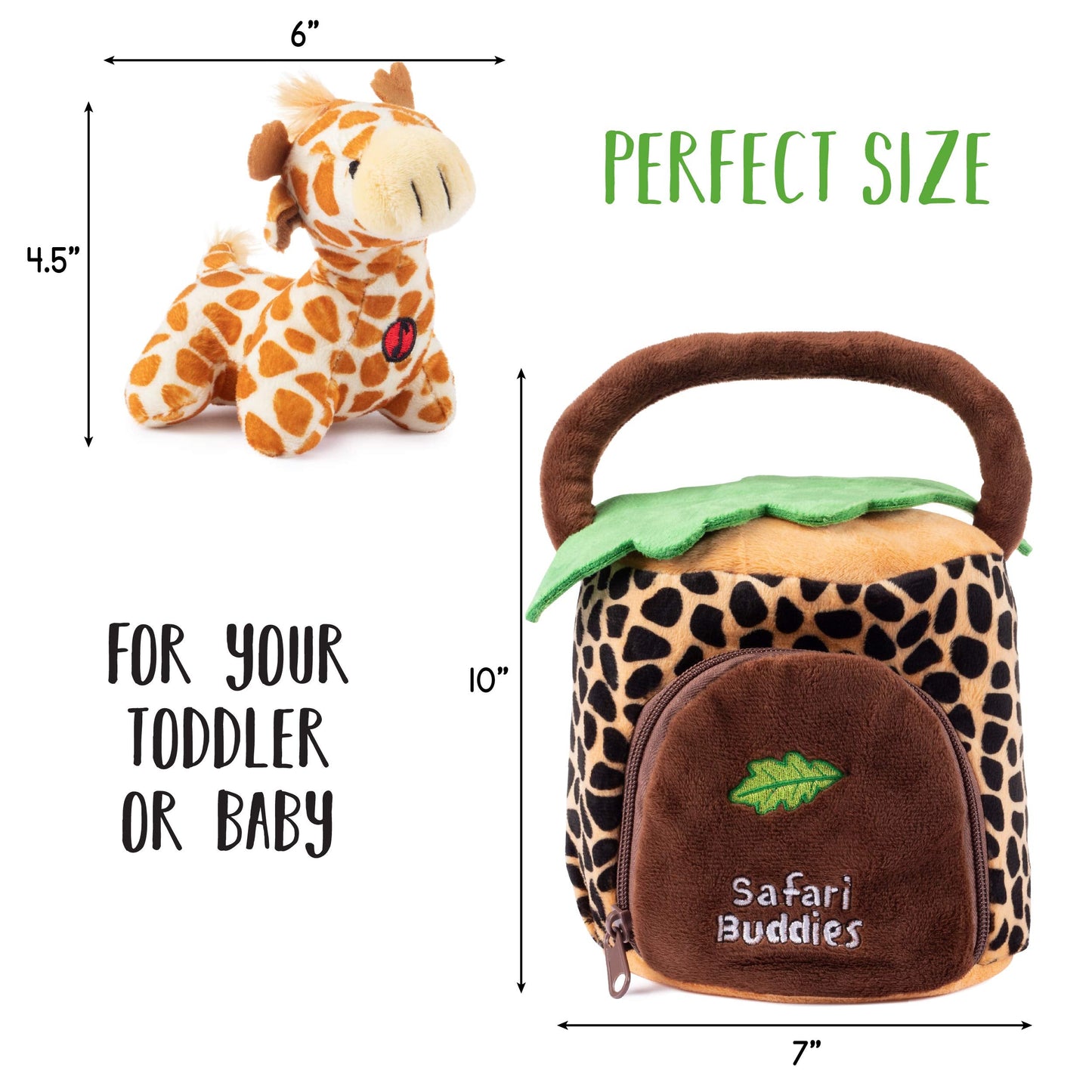 Talking Plush Jungle Animals Set: 4 Soft Safari Toys - Elephant, Monkey, Giraffe, Tiger & Jungle House Carrier