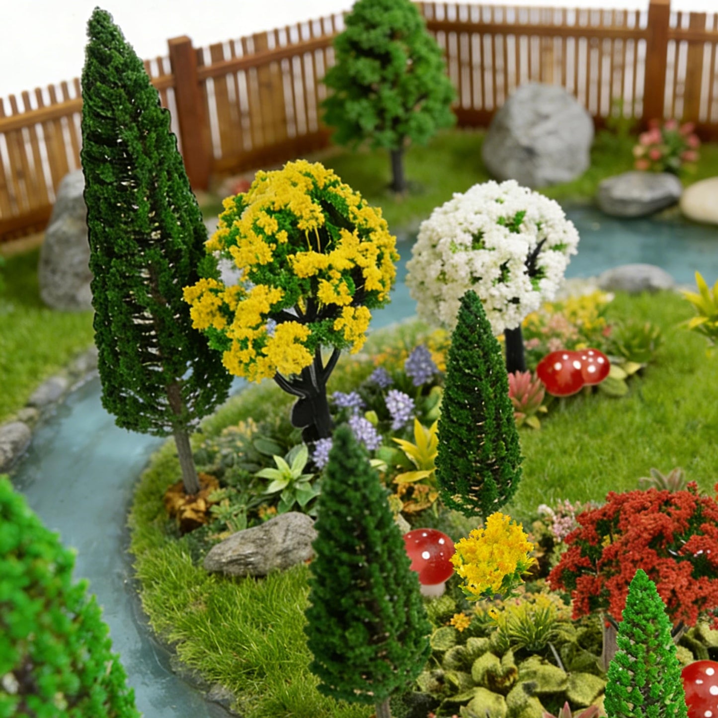 36pcs Model Trees Mixed Model Flower Trees Railroad Scenery Diorama Tree Mushroom for DIY Crafts Landscape Train Railroad Decorations Fairy Garden Trees Supplies