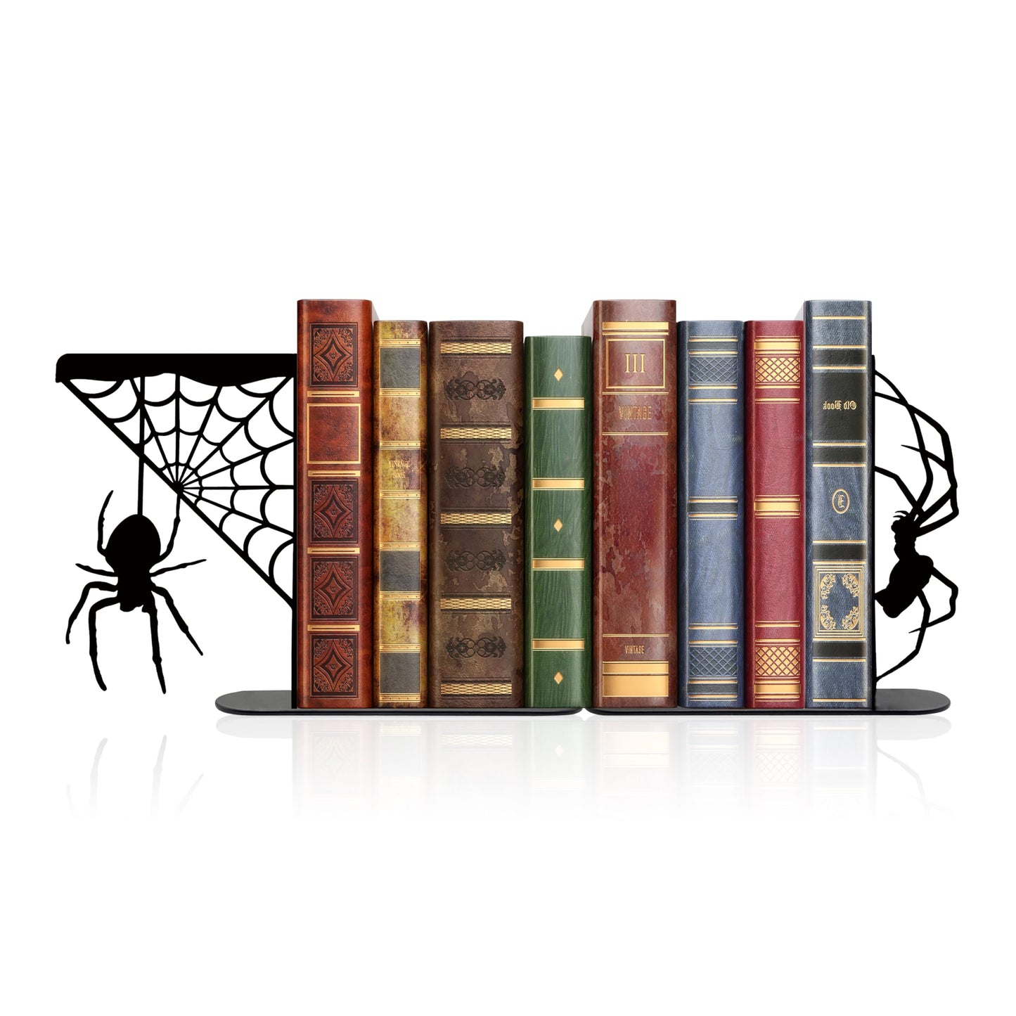 noxozoqm Metal Spider and Spider Web Bookend, Farmhouse Decorative Animal Book Ends, Unique Bookends, Gothic Halloween Decor, Cute Spooky Goth Book Ends for Shelves Kitchen, Black