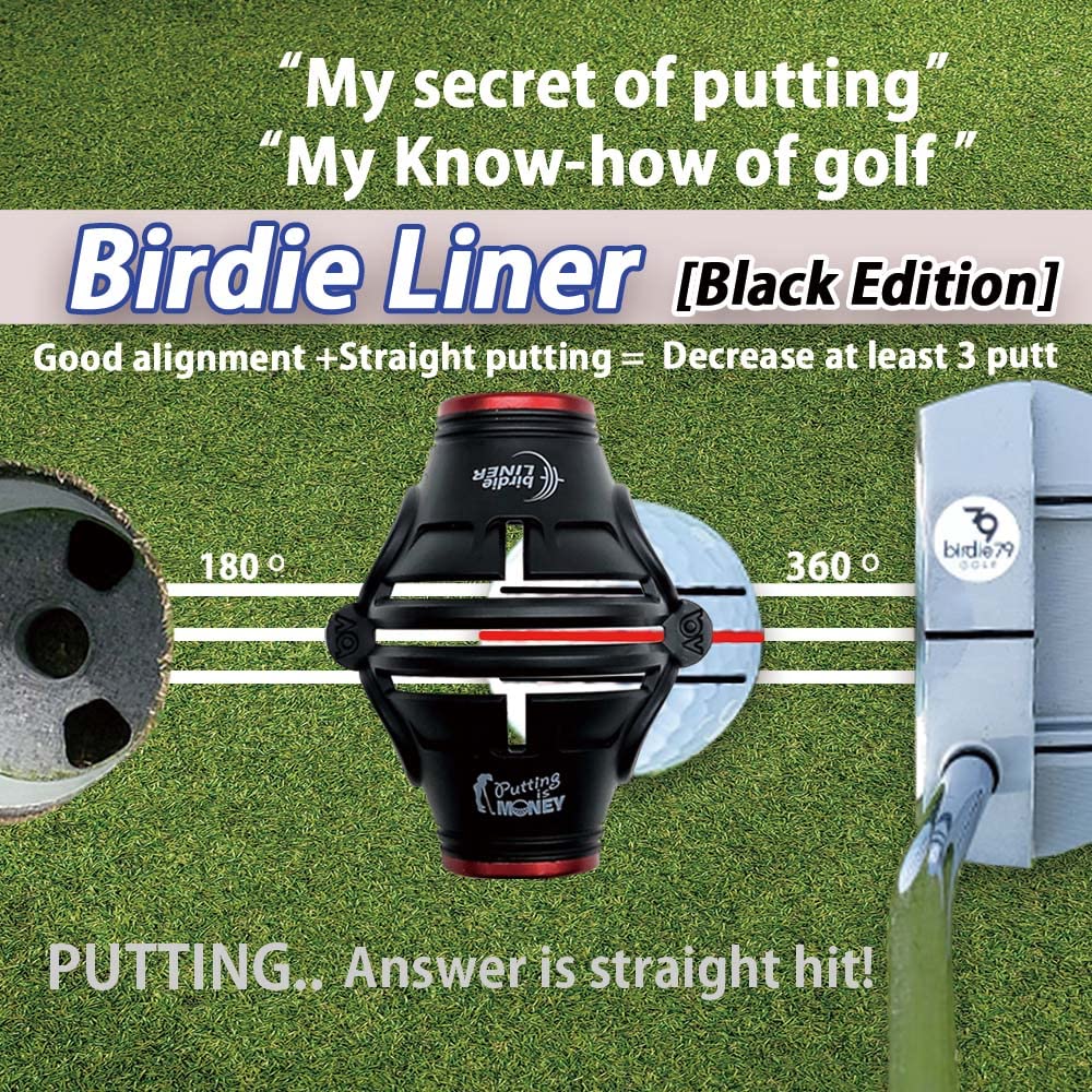 BIRDIE79 Birdie Liner Black Golf Ball Marker Alignment Tool Kit - 360-Degree Triple Line Stencil with 3-Color Pens and Gift Box - Premium Quality(Black)