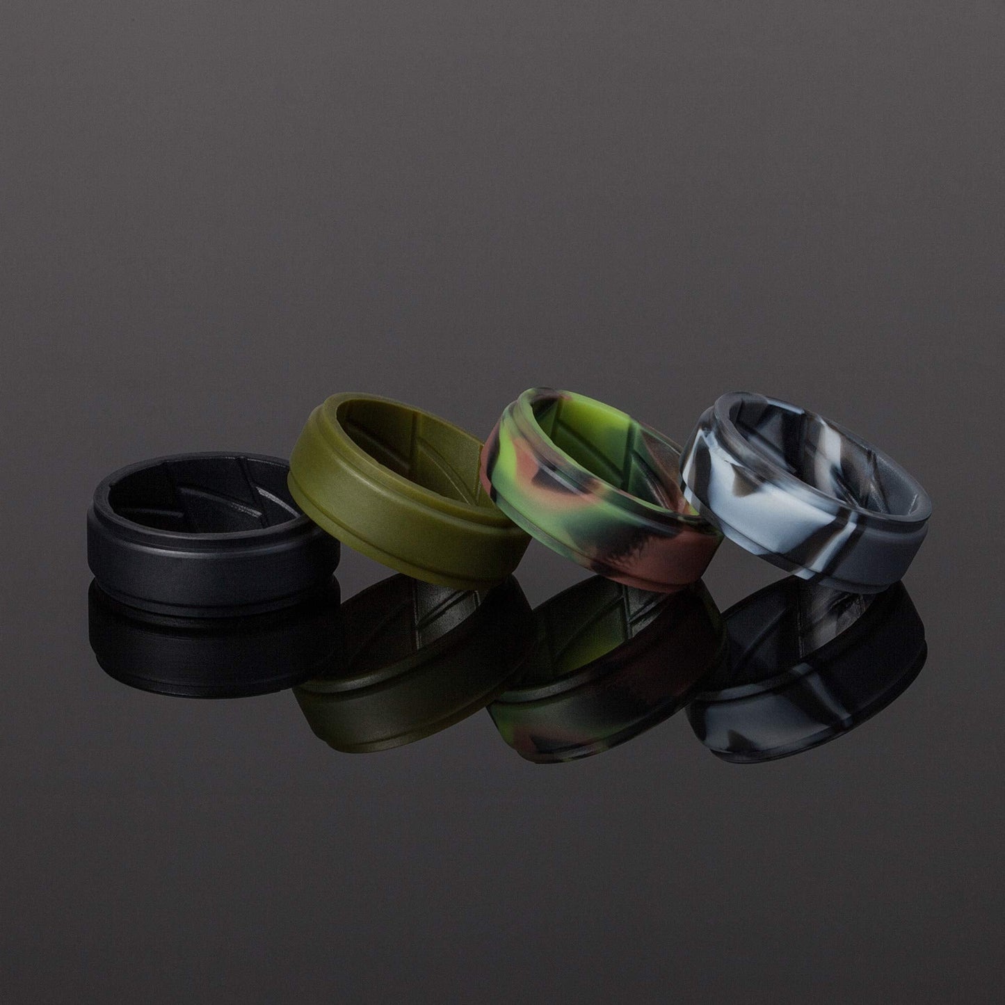 ThunderFit Silicone Wedding Rings for Men Breathable Airflow Inner Grooves, Step Edge Sleek Design Rubber Engagement Bands 8mm Wide 2mm Thick, Variety Multipack 1-7