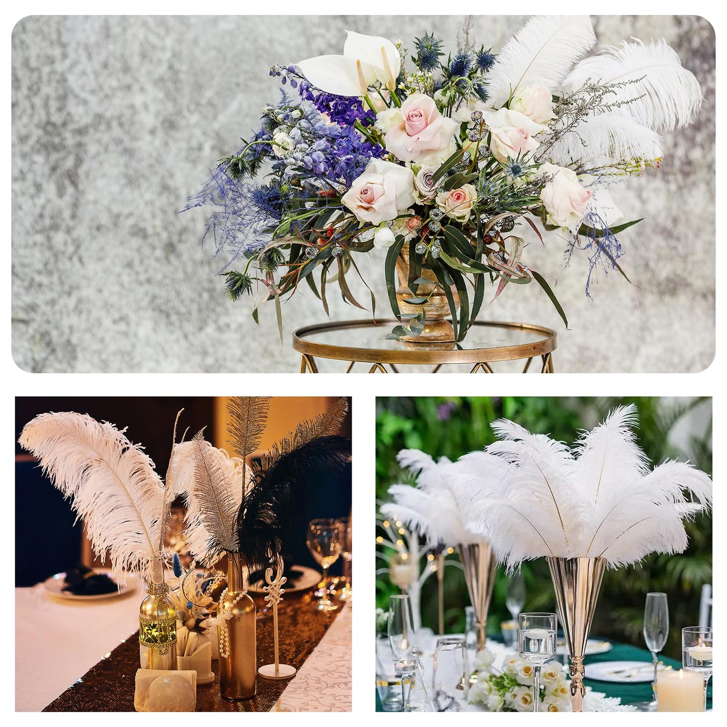 THARAHT Ostrich Feathers 90pcs Large Natural Bulk for Vase Crafts Wedding Party Centerpieces Christmas Tree Decoration Feathers,Black
