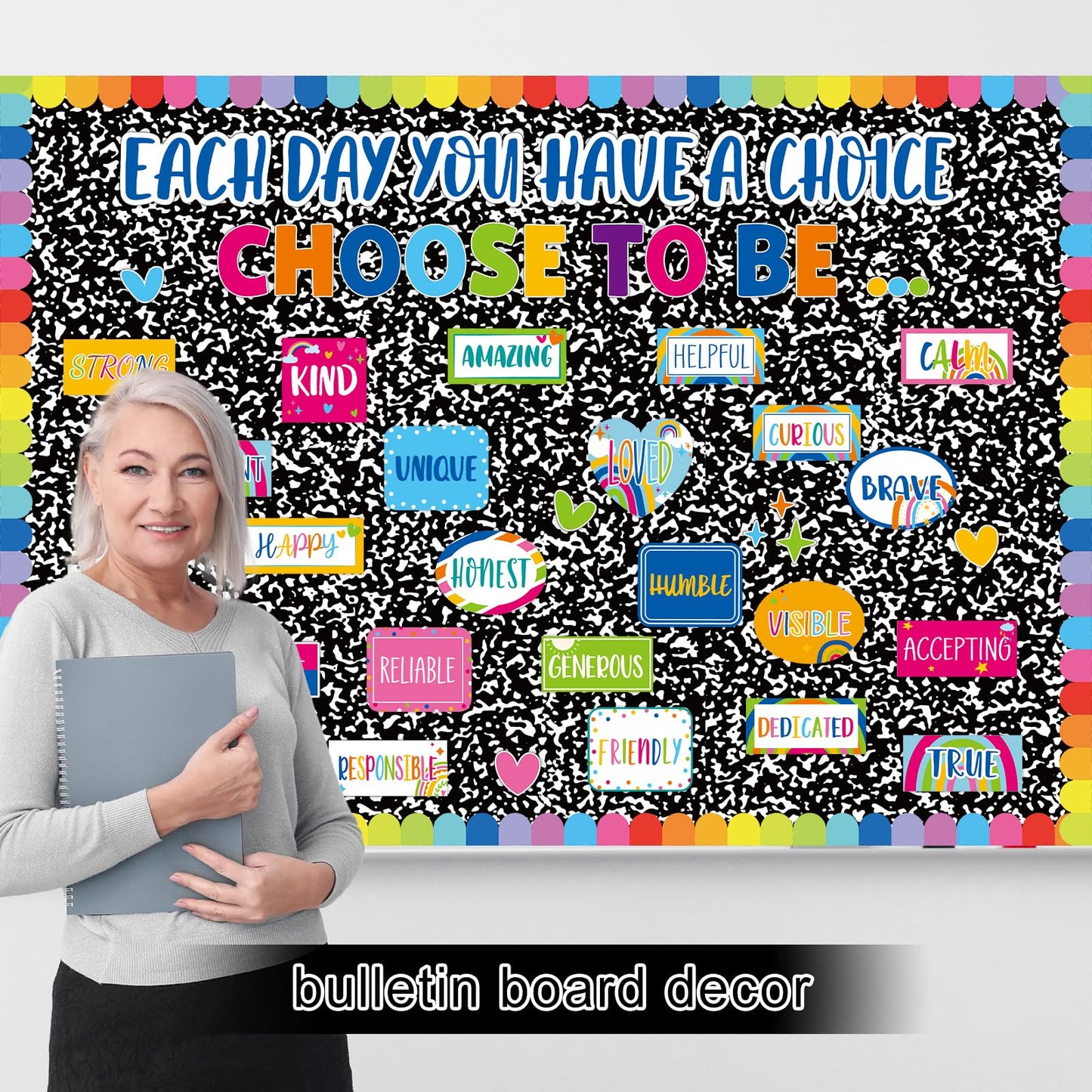 Black Composition Bulletin Board Roll Reusable Waterproof Erasable Composition Notebook Non-Woven Fabric Bulletin Board Roll Black and White Background Poster for Classroom Decor Wrap Craft 15.7"x20ft