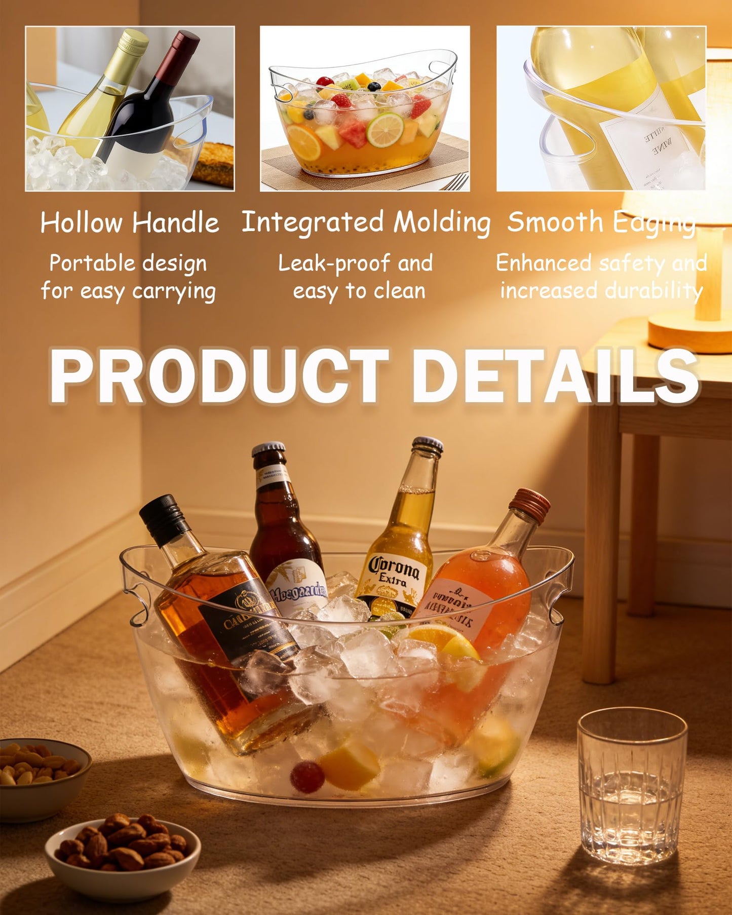 2-Pack Clear Acrylic Ice Buckets for Parties (5.5L Each) – Large Plastic Beverage Tubs with Scoops – Wine Bucket Chiller for Parties, Drink Buckets for Outdoor Events, Mimosa Bar, BBQ