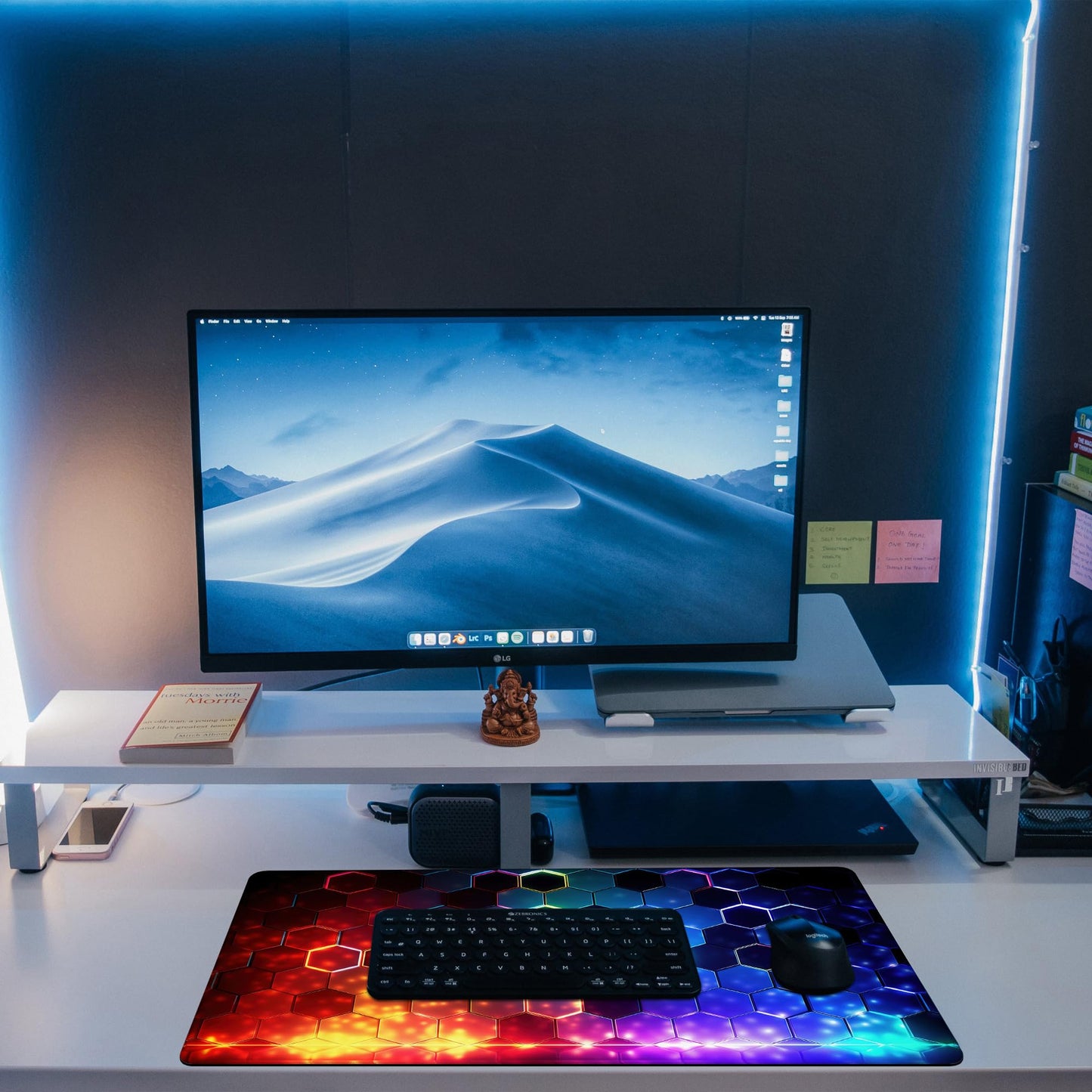 KOAIWPAE Desk Mat, Colorful Honeycomb Technology Desk Pad,Hexagonal Honeycomb Large Gaming Mouse Pad for Desk,31.5"x15.7" Extended Big Computer Keyboard Mouse Pad with Non-Slip Base and Stitched Edge