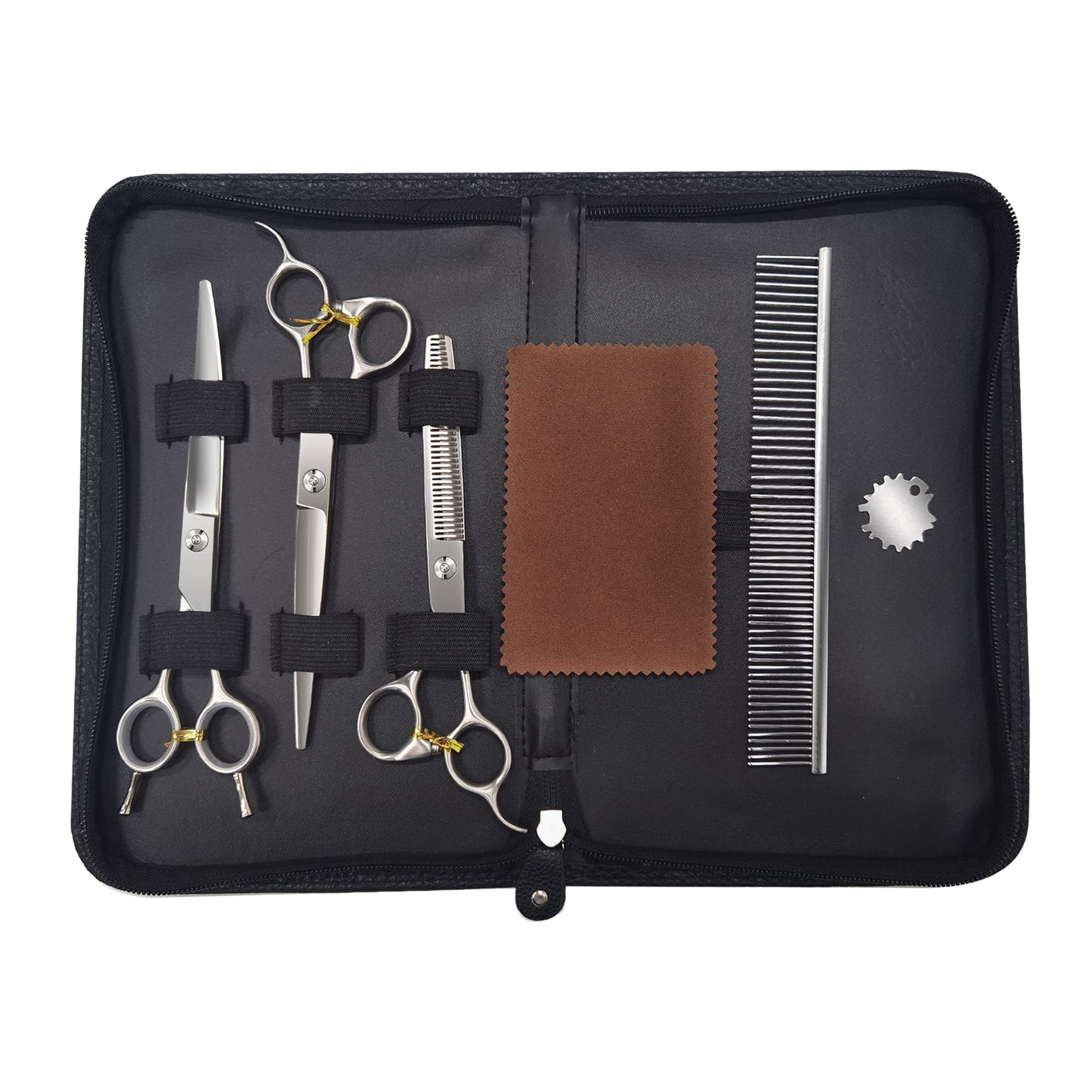 Fenice Peak 3pcs Dog Grooming Scissors Set Straight Thinning Curved Shears Stainless Steel Shears for Pet Grooming Sharp and Durable with Case Suitable for home users and Professional Groomer