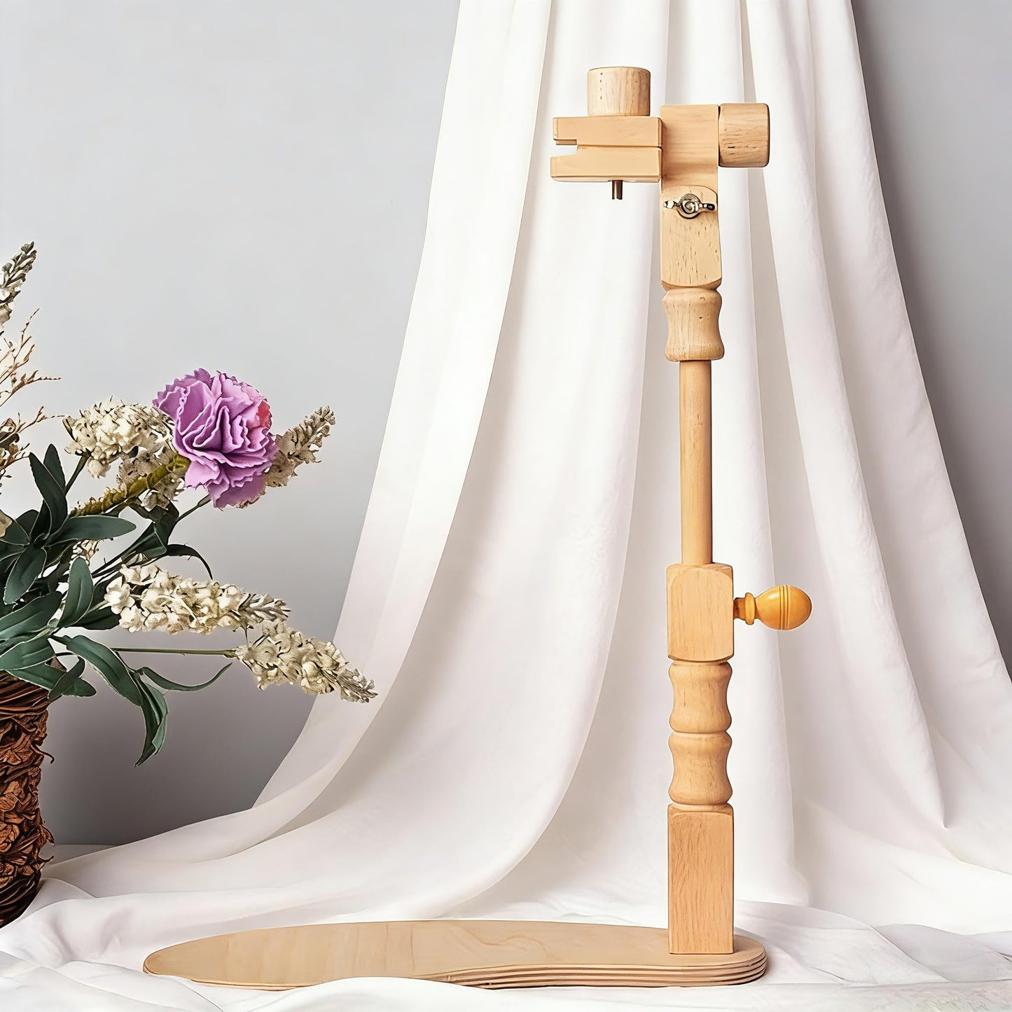 Huacan Adjustable Embroidery Hoop Stand Cross Stitch Stand Lap, Beech Wood Embroidery Hoop Holder Frame, Rotated Needlepoint Frame Stand for Art Craft Sewing Needlework Projects