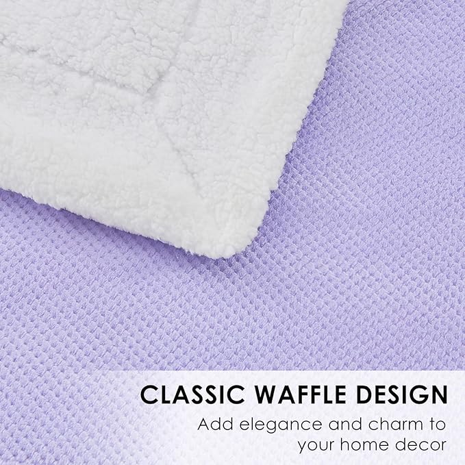 SOCHOW Waffle Sherpa Fleece Throw Blanket, Super Soft Fuzzy Warm, Lightweight Fluffy Reversible Plush Blanket for Bed Sofa Couch, 60 x 80 Inches Lilac