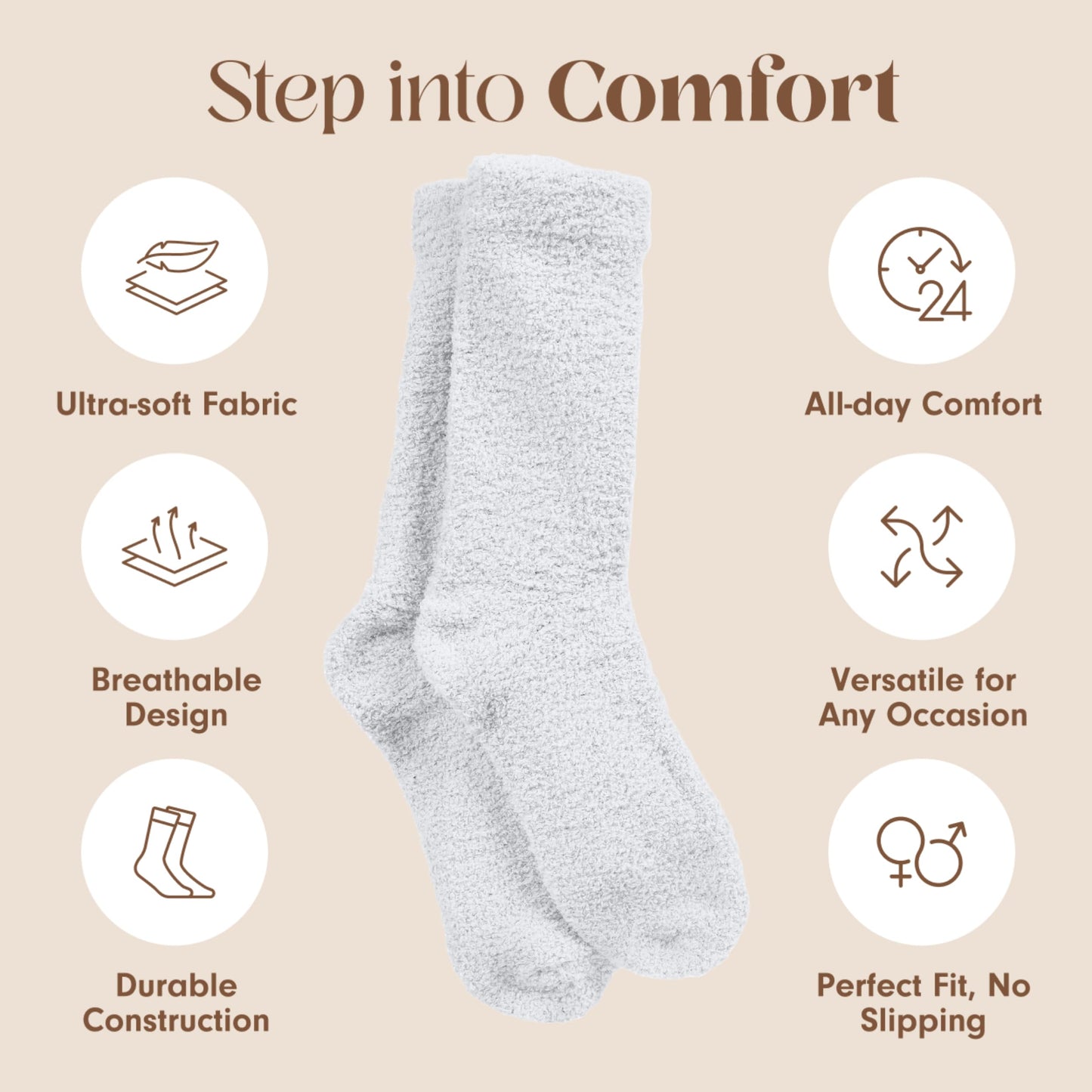 Unboxme Cloud Fuzzy Socks, Unisex Warm Cozy Sleep & Bed Slipper Socks, One Size Fits Most (US 6-12), Easter Gift-Ready, 100% Polyester, White