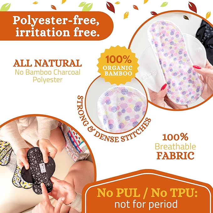 Non-Slip Organic Reusable Panty Liners for Women & Teens (Small, 7-Pack); High-Temp Washable Cotton Cloth Liners; Stay Fresh & Dry, for Daily Vaginal Discharge Only; 100% Breathable (no PUL/TPU)