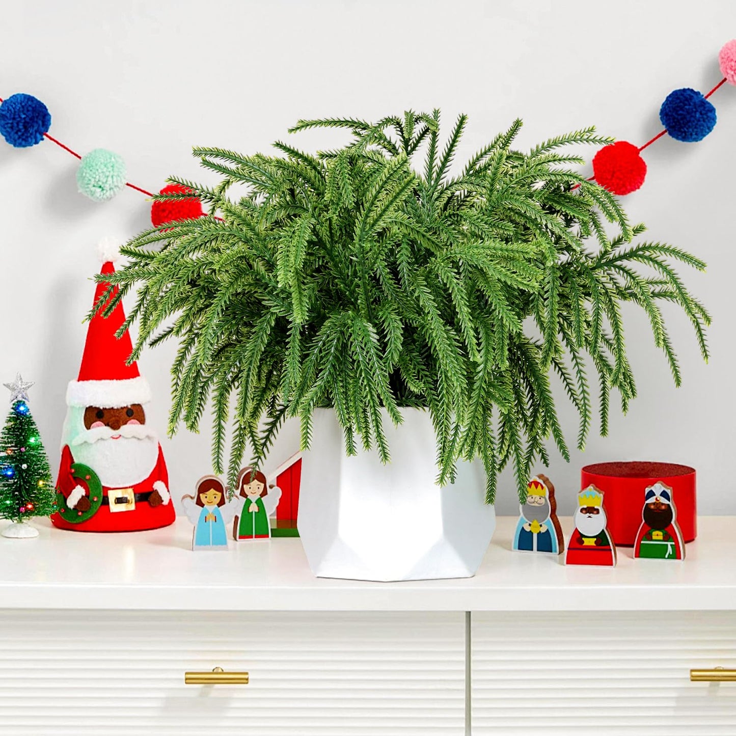 Real Touch Christmas Norfolk Pine Branches -18" Artificial Pine Branches Green Plants Branches for Holiday Floral Arrangements, Wreaths, Craft DIY and Home Xmas Decorations (4PCS(24 sprigs))
