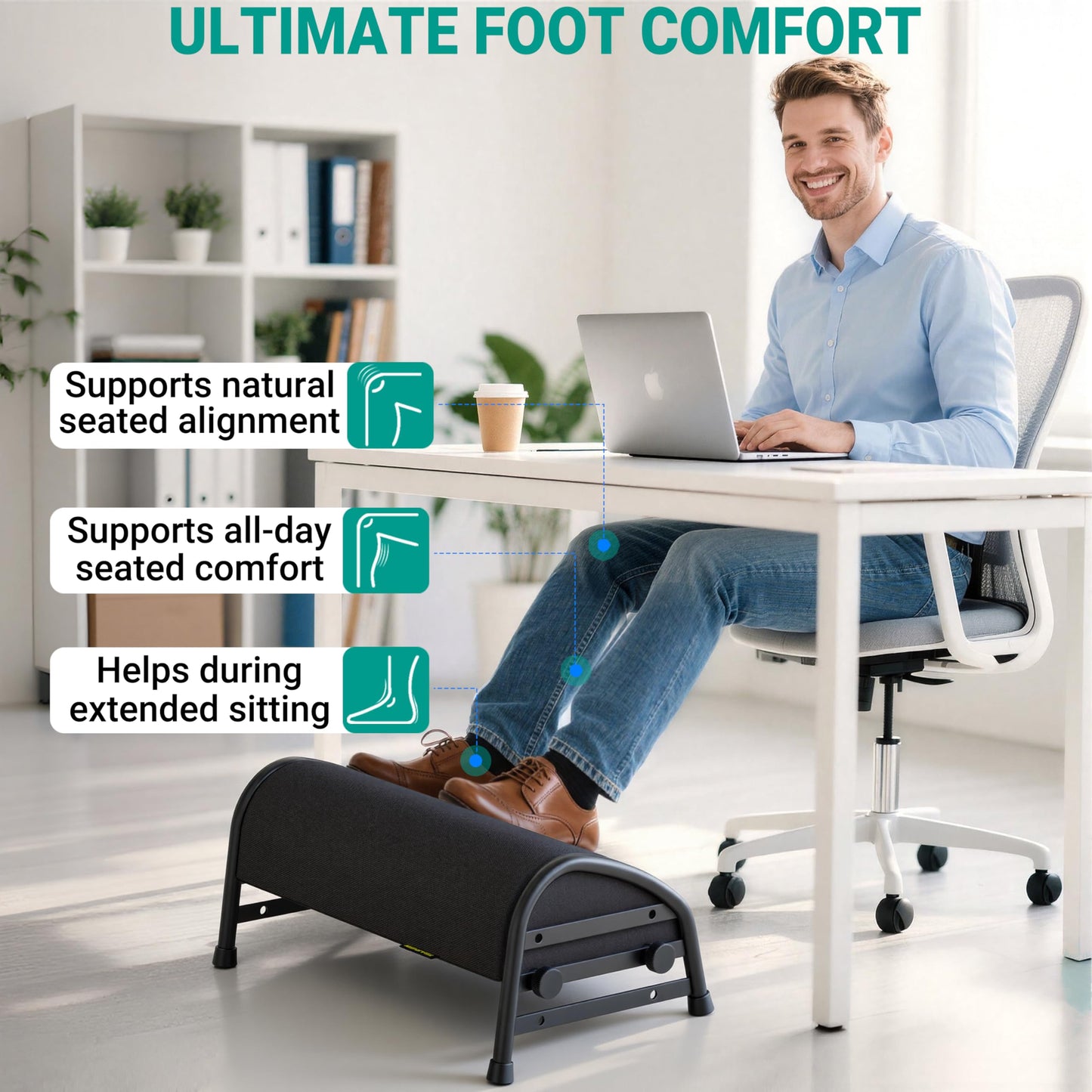 YEASHEIN Adjustable Foot Rest for Under Desk at Work, Ergonomic Foot Stools with 7 Positions, Elevated Cushion Under Desk Footrest with Metal Frame, Leg Rest Used for Home, Car, PC Gaming Accessories