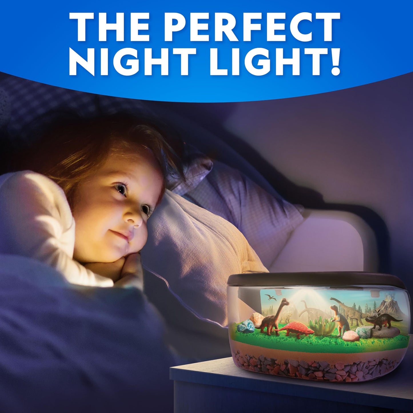 National Geographic Light-Up Dinosaur Terrarium Kit for Kids – Build a Prehistoric Habitat with Play Sand, Real Gemstones & Dino Figures, Science Activity Kit for Boys & Girls