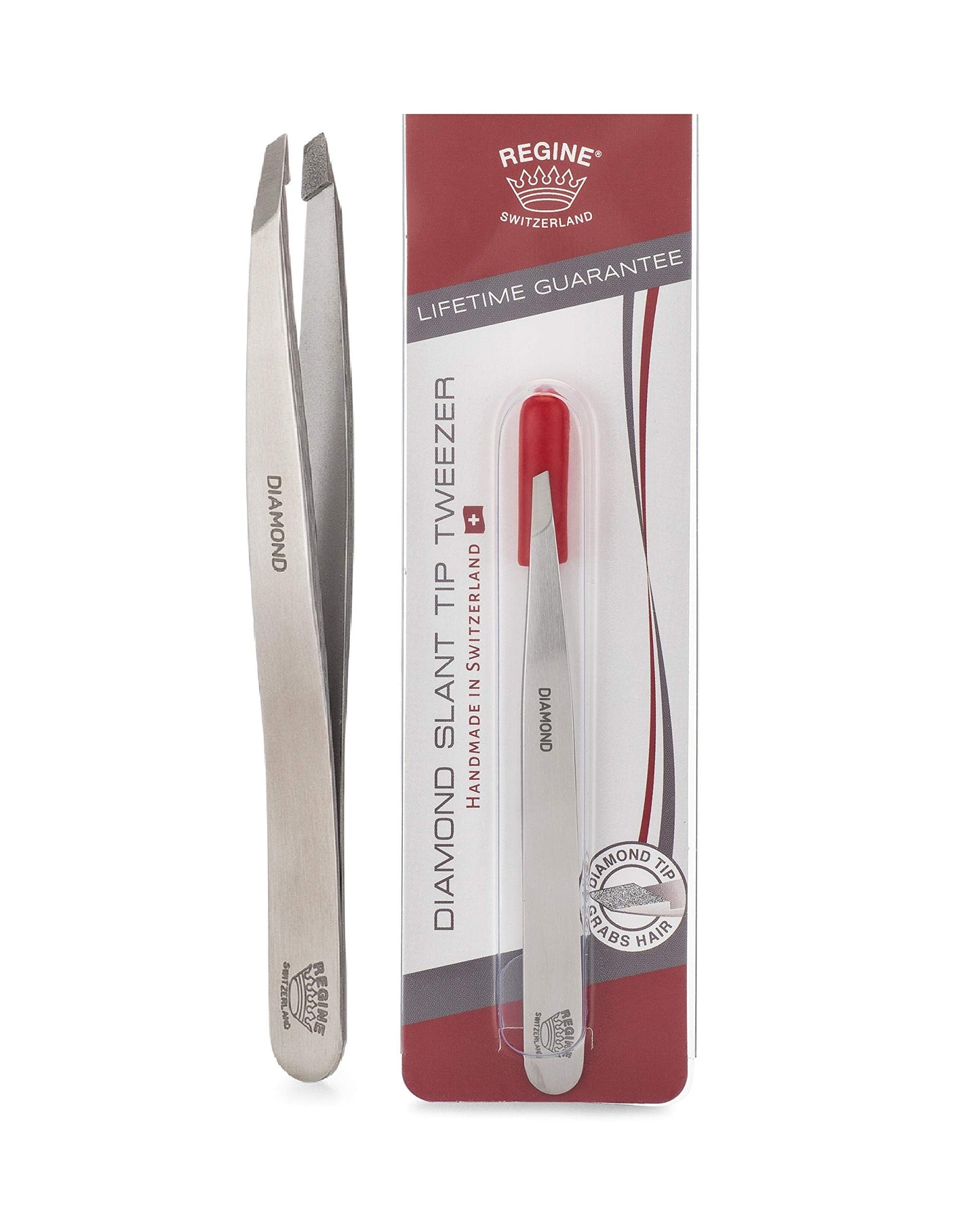 Professional Tweezers Diamond Slant Tip - Diamond Tip Tweezers for Men & Women - High Precision Design for Face, Eyebrow, Hair & Grooming - Stainless Steel Handmade Beauty Tool