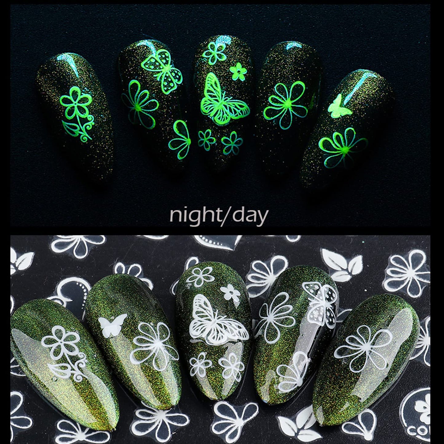 8 Sheets Luminous Nail Stickers and 8 Sheets Butterfly Nail Stickers