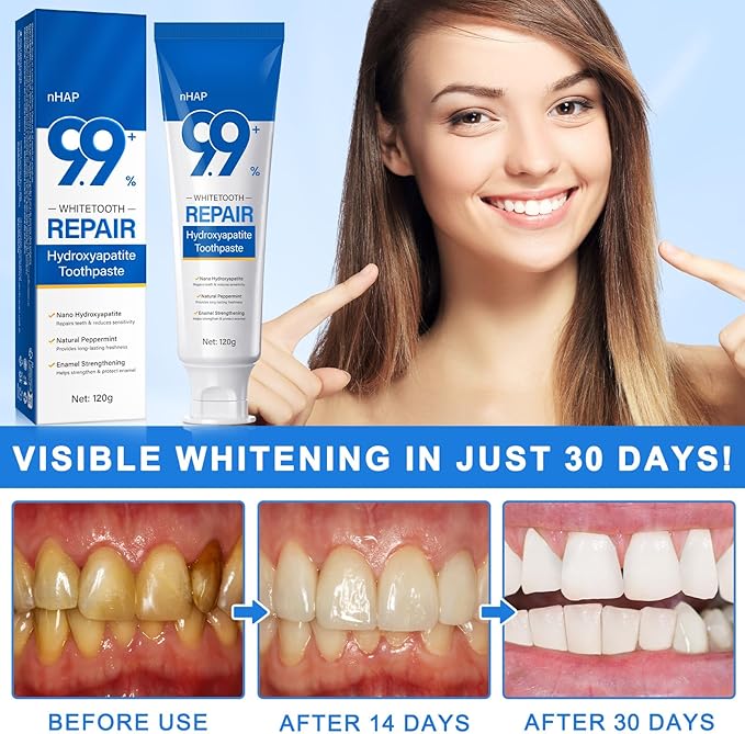 Hydroxyapatite Toothpaste 9.9%, Nano Hydroxyapatite Toothpaste (Fluoride Free) for Enamel Protection and Tooth Strengthening –Gentle Mint, Fresh Breath, Daily Use for Oral Care