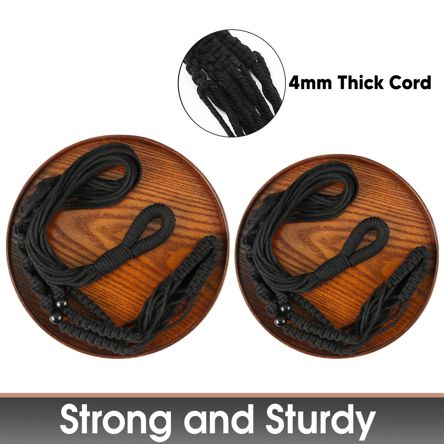 Shineloha 2 Pack Macrame Plant Hanger | Plant Hanger Indoor, Hanging Planter Shelf | Hanging Planter (Black) (1 Large + 1 Medium)