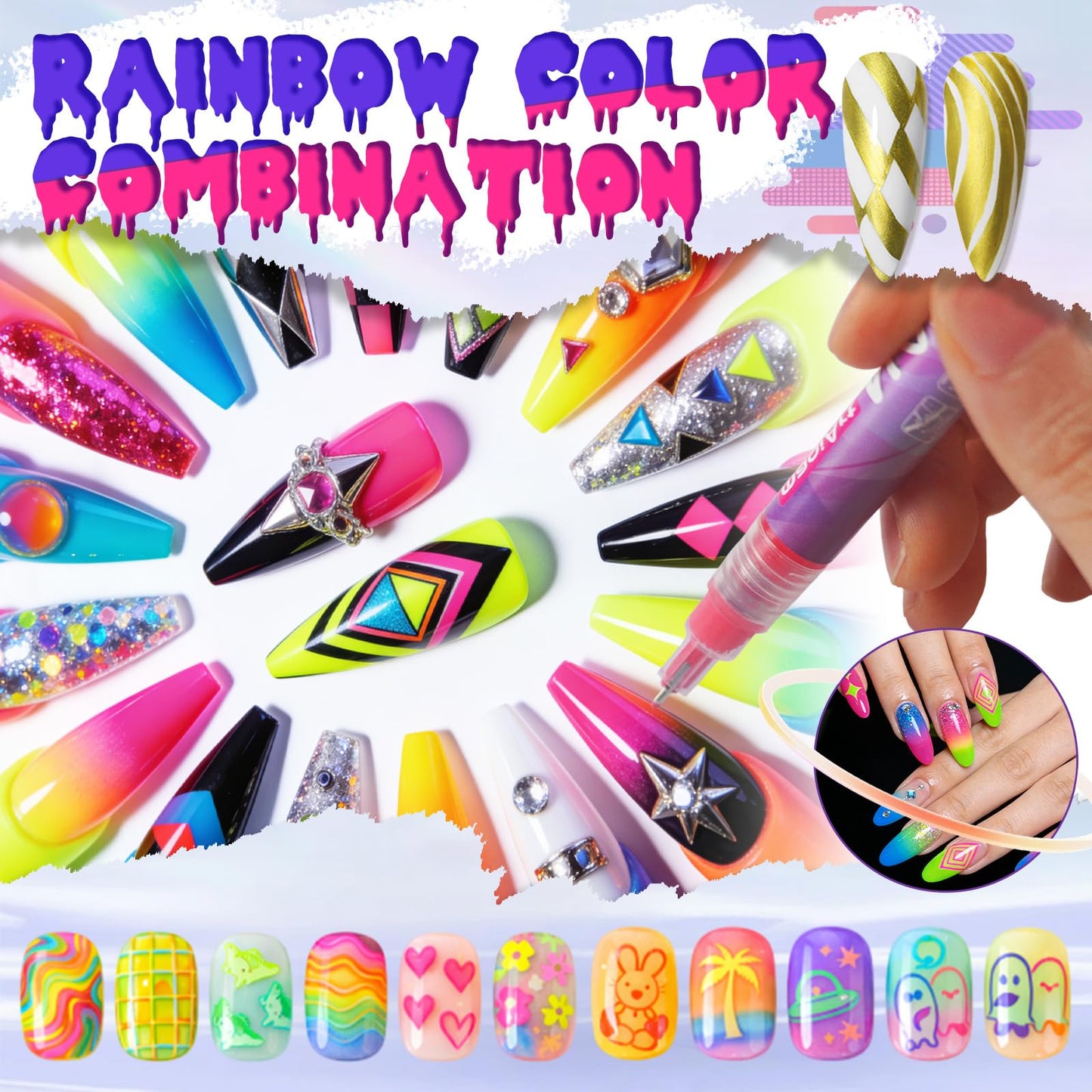 MKNZOME 24 Color Nail Art Pens, Nail Pigment Powder Palette, Waterproof DIY Nails Art Design Manicure Tools