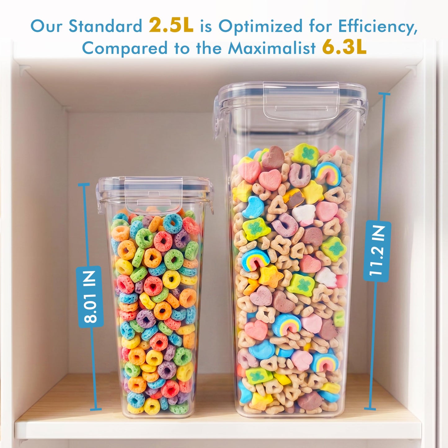 Shazo 2 Pack (15.4 Oz Cereal Capacity) Small Airtight Cereal Containers Storage with Lids, Perfect Space Saving BPA-Free Plastic Container, Pantry Organization and Canister for Rice, Sugar & Flour
