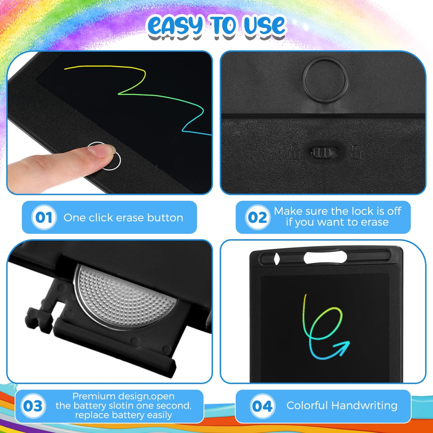 Zhehao 48 Pieces LCD Writing Tablet for Kids 8.5 Inch Doodle Pads Bulk Erasable Drawing Doodle Board Drawing Pads Learning Toy for Valentine Easter Gift Boys Girl Age 3-10(Black)