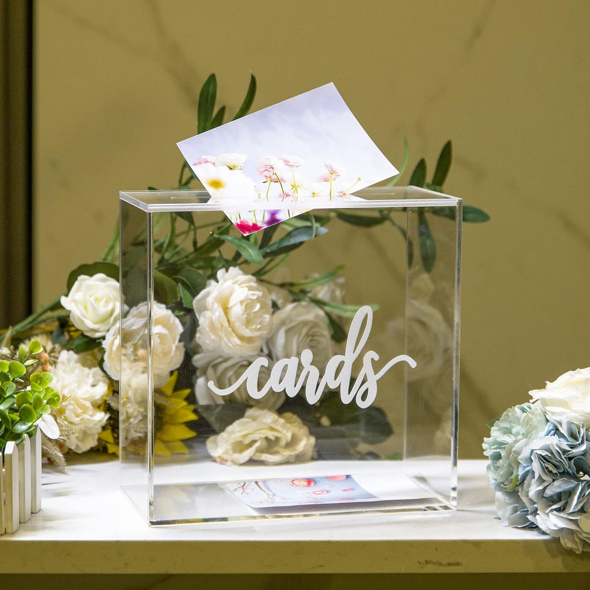 10” Acrylic Card Box - Wedding Card Box for Reception, Birthday, Party, Money Box, Wishing Well, Graduation Party, Elegant Large Clear Card Box-ACB001
