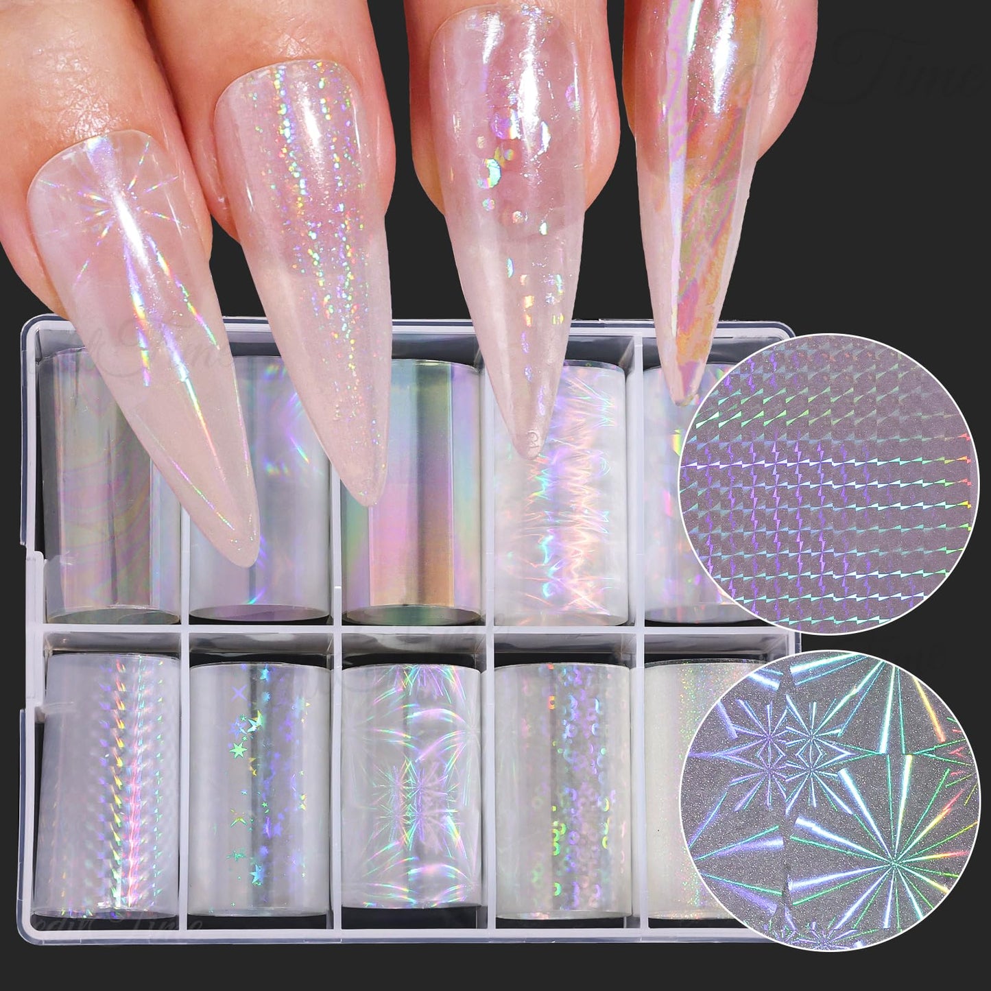 10 Rolls Aurora Nail Foil Clear Laser Glass Fragment Nail Transfer Nails Art Holographic Nails Foils Design Stickers Decals Design for Nails Manicure DIY Nails Decoration (10 Rolls Aurora-3)