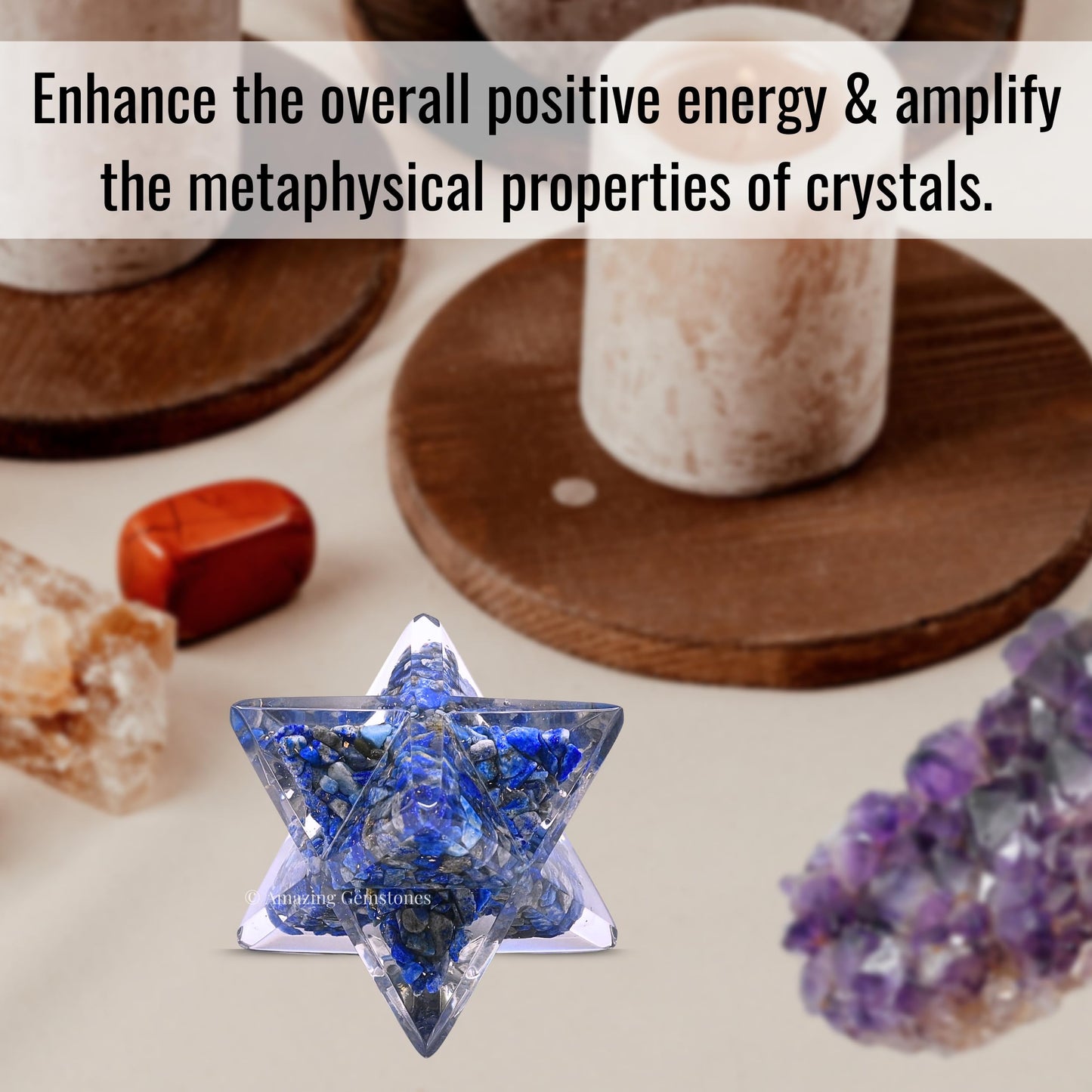 Amazing Gemstone 1 Pcs Lapis Lazuli Large Crystal Orgone Merkaba Star for Reiki Healing Meditation and Crystal Grid