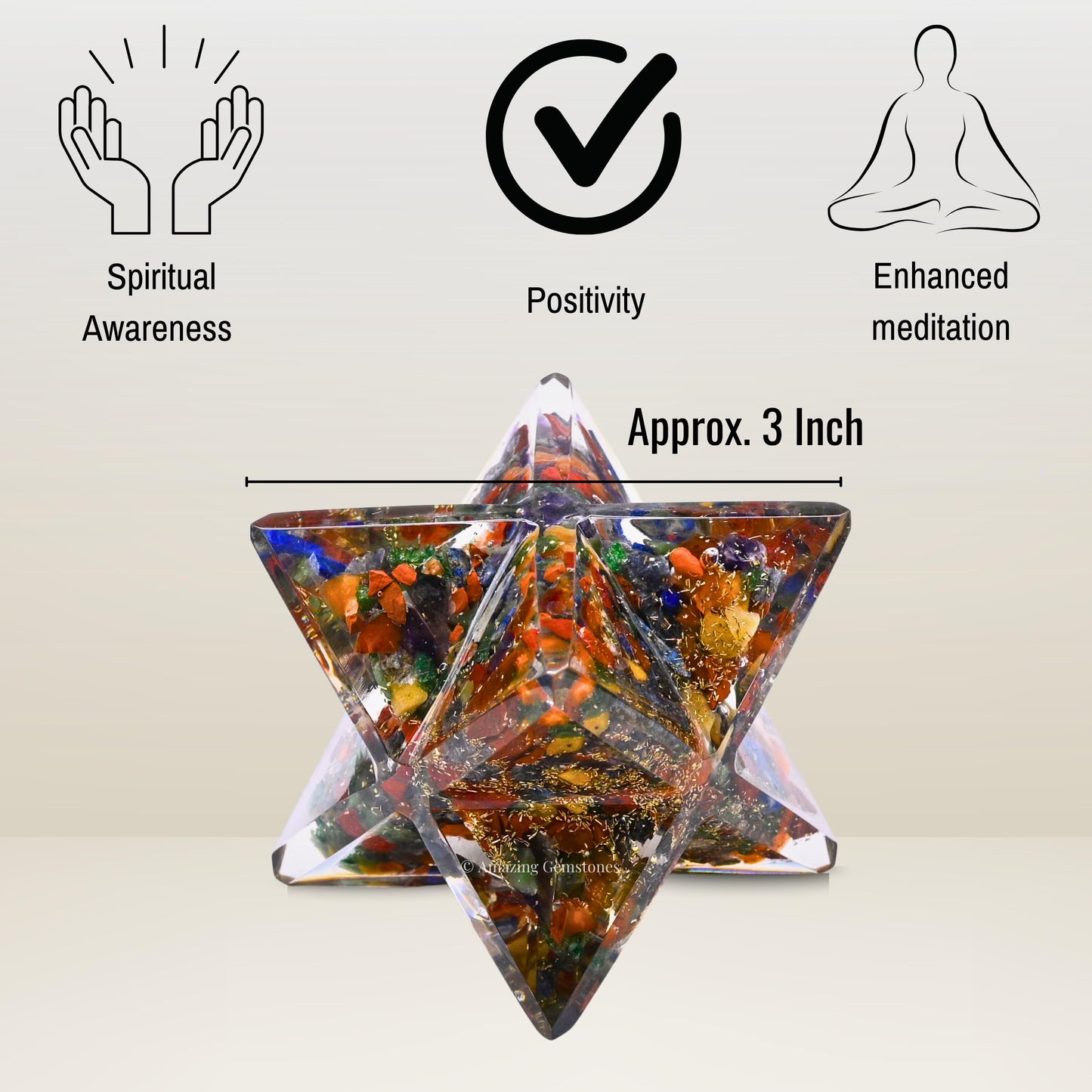 Amazing Gemstone 1 Pcs Seven Chakra Large Crystal Orgone Merkaba Star for Reiki Healing Meditation and Crystal Grid