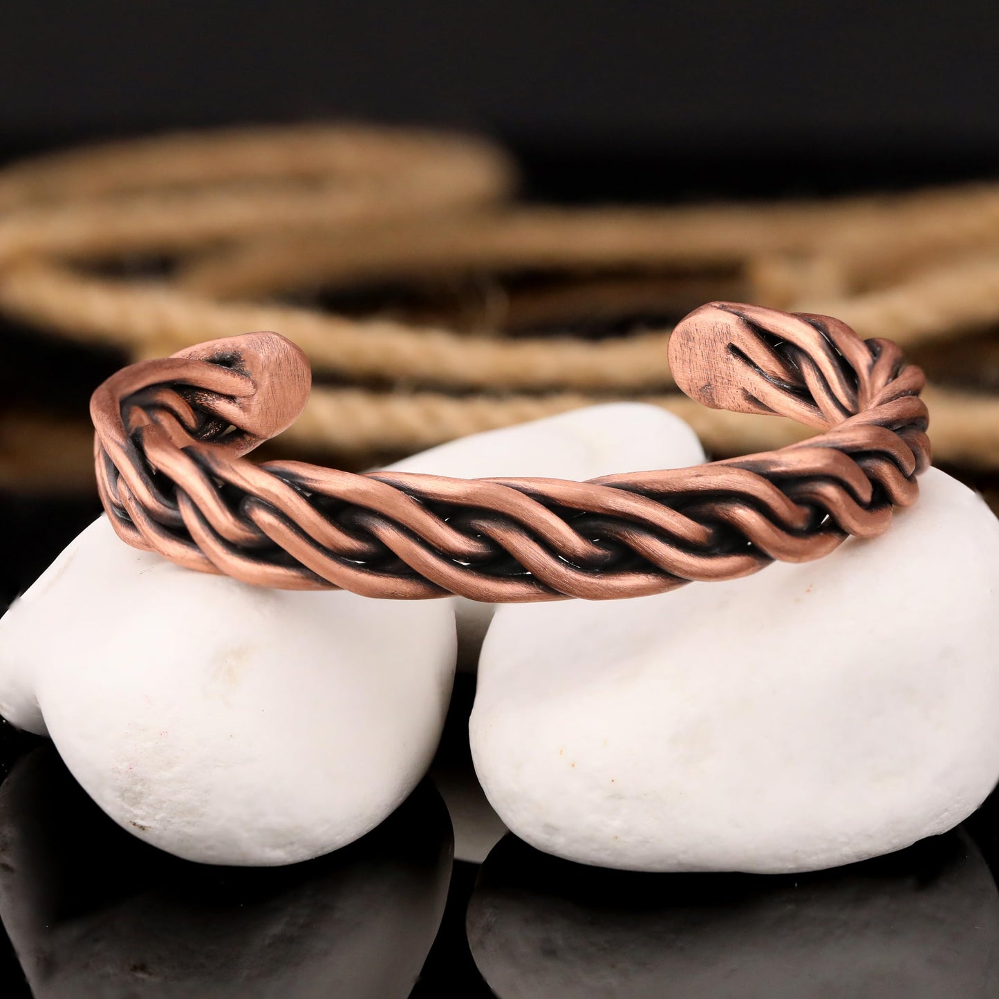 Handmade Elegant Copper Bracelet for Women and Men-Pure Copper Bracelet for Pain Relief and Stress Relief-Adjustable, Thickest, Twisted Copper Wire Bracelet to Fit many Size Wrist(folded) (folded)