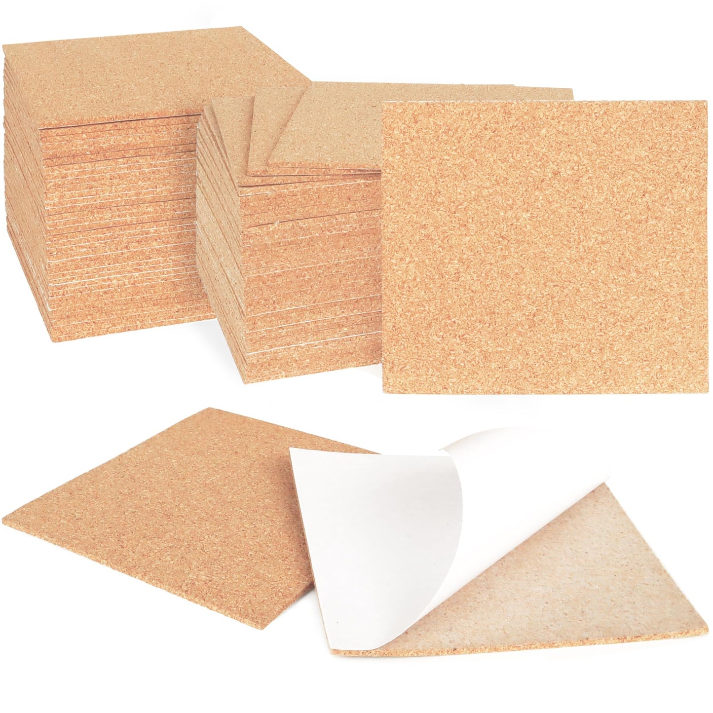 GravGrow 72 Pcs 2mm Thick Self-Adhesive Cork Sheets Cork Coasters, 4 x 4 Inch Square Cork Board Cork Tiles, Backing Cork Mats with Strong Adhesive-Backed for DIY Coasters, Brown, UN004-3