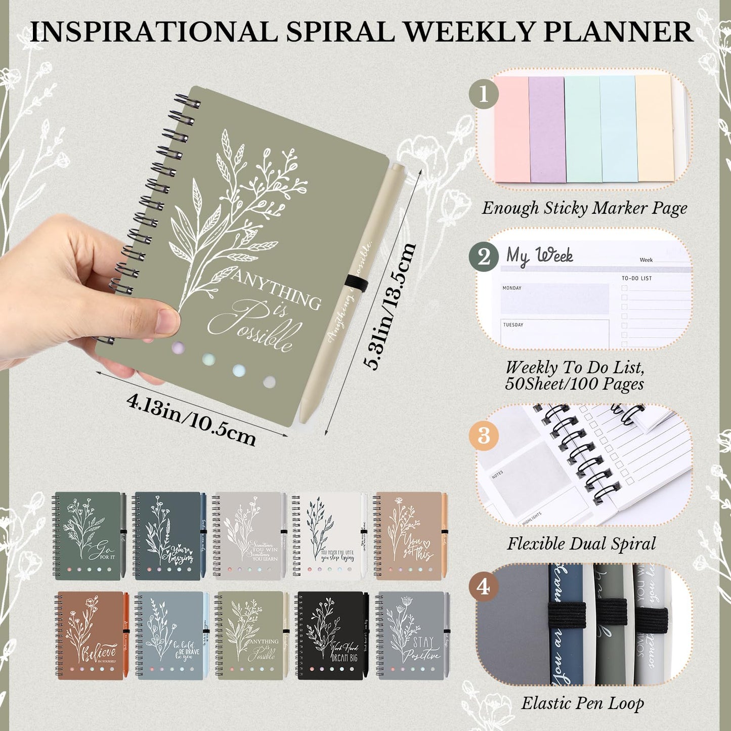 Dispowreath 20 Sets/40 Pcs Employee Appreciation Gifts Bulk A6 Inspirational Journal with Ballpoint Pen and Sticky Note Thank You Notebook for Staff Student Teacher Coworker(Boho Color)