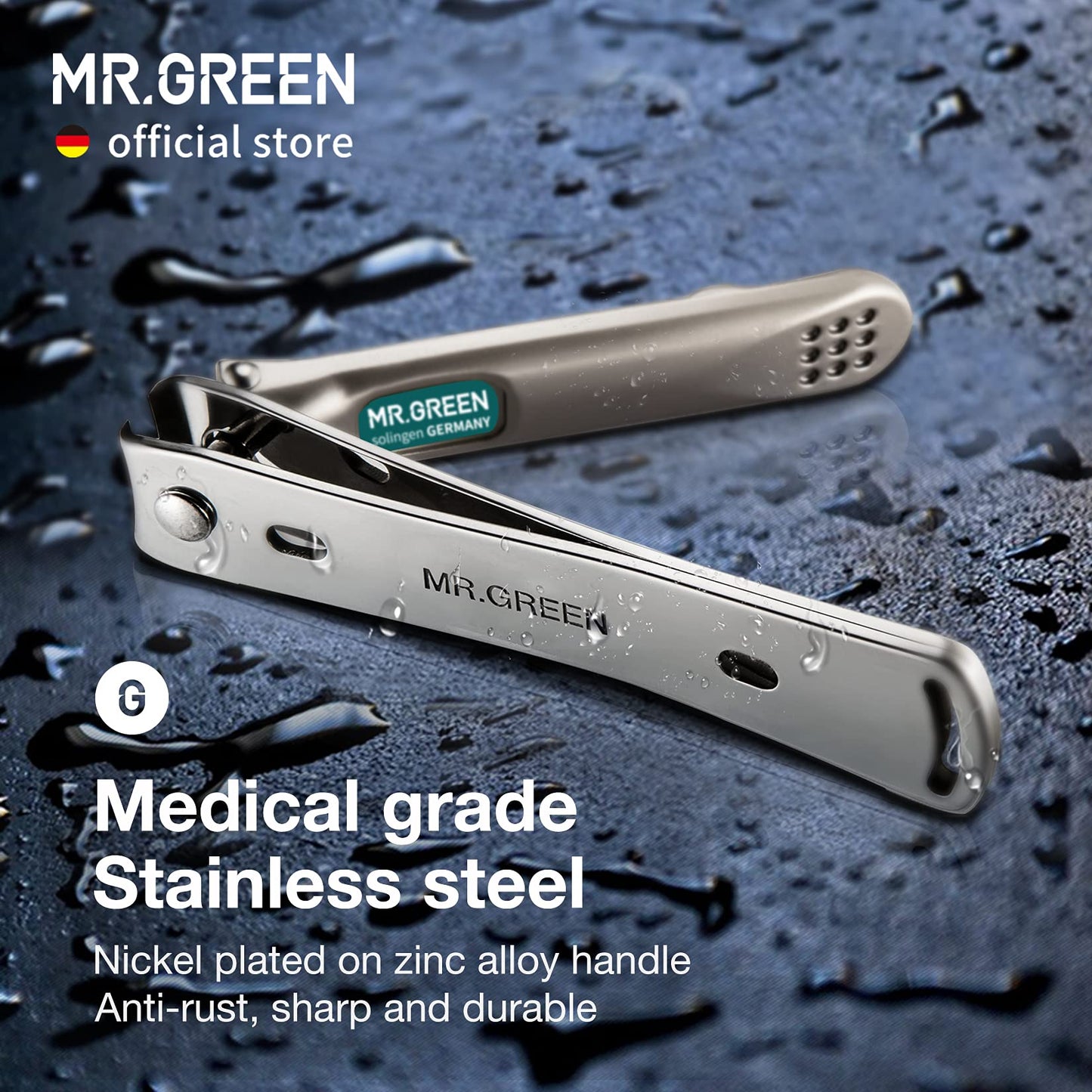 MR.GREEN Nail Clippers Curved Blades Fingernail Cutter Nippers Manicure Scissors Stainless Steel Pedicure Tools with Nail Flies (Medium-Blue)